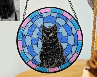 Custom Stained glass Cat/Dog, Cat Portrait Art Suncatcher, Cat suncatcher for window, pet remembrance, Pet ornament Memorial Stained Glass
