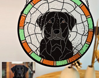 Custom Pet Stained Glass Memorial Gift, Dog Suncatcher, Custom Dog Portrait from Photo, Indoor Decor, Dog Window Hanging