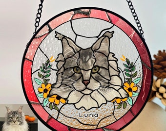 Personalized Pet Portrait Glass Suncatcher , Pet Memorial Gift, Cat Portrait From Photo Suncatcher, Pet Loss SunCatcher, Window Hanging