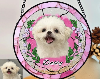 Custom Pet Portrait Stained Glass | Handmade Pet Memorial Suncatcher | Personalized Pet Loss Gift | Dog Cat Lover Keepsake Decor