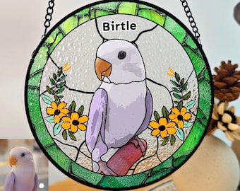 Custom Bird Portrait Stained Glass Suncatcher From Photo, Personalized Pet Bird Window Decor, Bird Memorial Gift, Gift for Bird Lovers