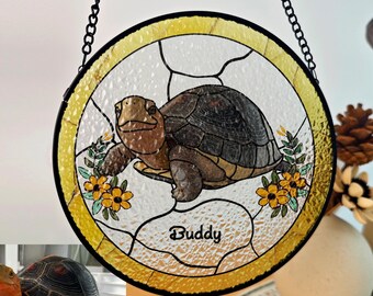 Custom Turtle Portrait Suncatcher, Personalized Pet Turtle Stained Glass, UV Printed Window Hanging, Turtle Lover Gift for Reptile Owners