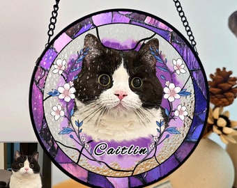 Custom Cat Stained Glass,Custom Pet Portrait,Stained Glass Dog Memorial,Personalized Pet Memorial Gift,Pet Loss Keepsake,Indoor Decor