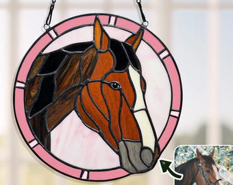 Custom Horse Portrait Stained Glass, Personalized Horse Owner Gift, Animal Memorial Keepsake, Equine Window Hanging Decor