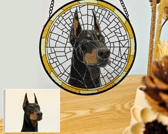 Custom Dog Portrait from Photo,Custom Pet Stained Glass Memorial Gift, Dog Suncatcher,Cat suncatcher ,Yellow border frame,Window Hanging