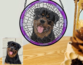 Custom Pet Stained Glass Memorial, Dog Suncatcher,Custom Dog Portrait from Photo,Modern stained glass pet portrait from photo,Pet lover gift