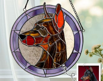 Custom Dog Portrait Stained Glass, Unique Pet Suncatcher, Personalized Cat Memorial Gift,  Portrait from photo,Handmade Window Hanging