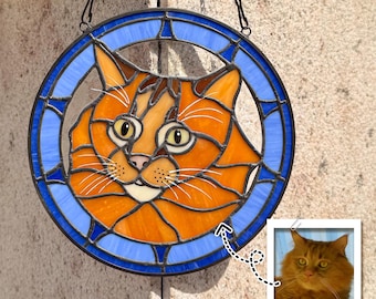 Custom Pet Portrait Stained Glass Suncatcher From Photo, Personalized Pet Loss Gift, Cat Memorial Gifts, Gift for Dog Lovers