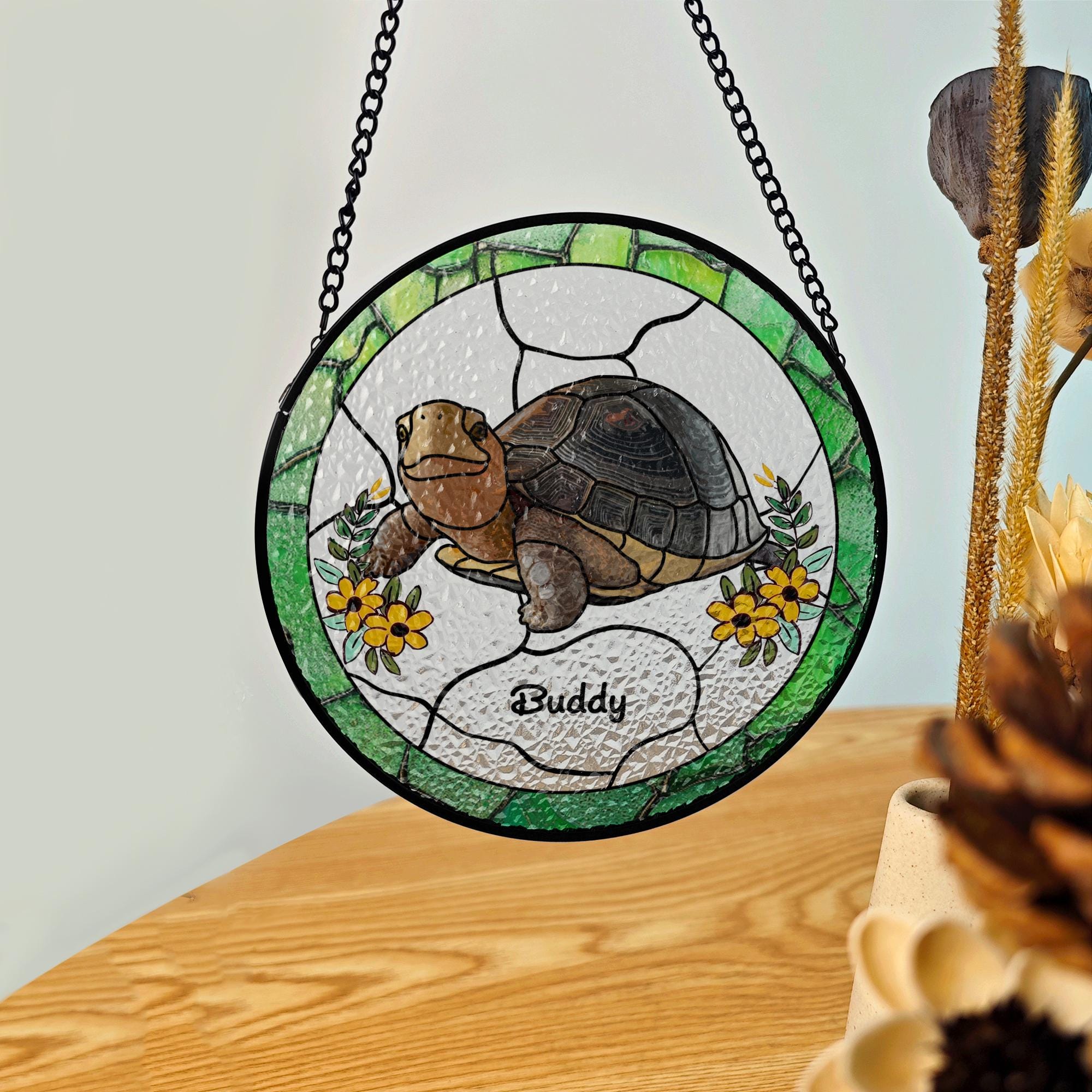 Custom Turtle Portrait Suncatcher, Personalized Pet Turtle Stained ...