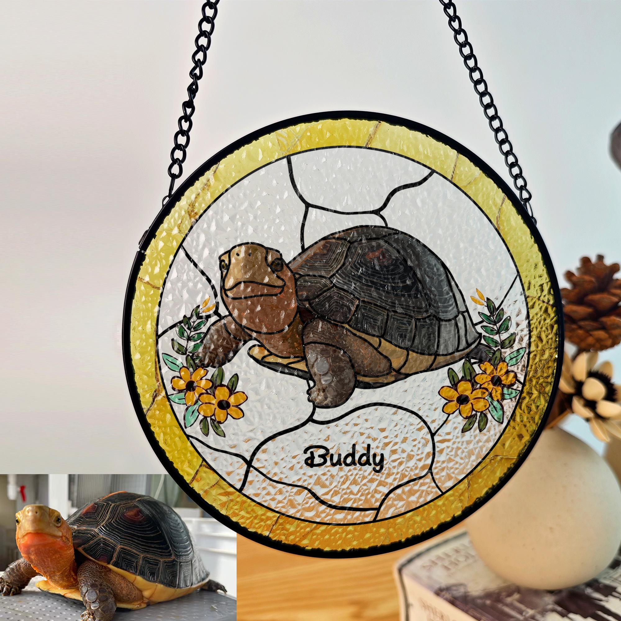 Custom Turtle Portrait Suncatcher, Personalized Pet Turtle Stained ...