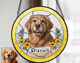 Custom Pet Portrait Stained Glass, Personalized Dog Suncatcher, Custom dog Portrait from Photo, Pet Memorial Gift,Pet Loss Gift Ornament