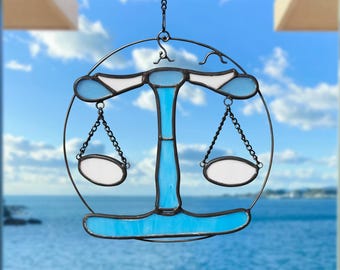 Libra Zodiac Stained Glass Suncatcher - Handmade Astrology Gift for Her - Horoscope Window Decor - 12 Celestial Star Signs Available