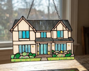 Handmade Stained Glass House Suncatcher, Tiffany Style Home Decor, Housewarming Gift, New Home Gift, Window or Wall Hanging