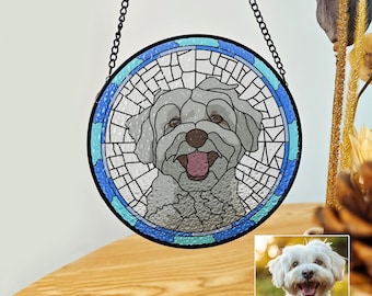 Custom Stained Glass Pet Portrait, Dog Memorial Suncatcher, Personalized Pet Loss Gift, Handmade Dog Portrait Glass Art, Custom Pet Keepsake