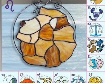 Leo Zodiac Stained Glass Suncatcher - Handmade Astrology Gift for Her - Horoscope Window Decor - 12 Celestial Star Signs Available