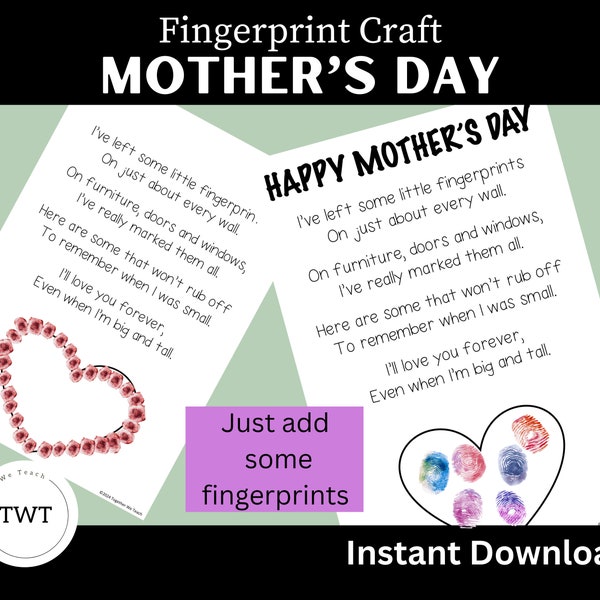 Mother's Day Fingerprint Craft Activity Keepsake - Mom/Mum