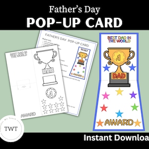 Modelo de cartão pop-up para o dia dos pais, Troféu nº 1 pai, para impressão, PDF, instruções incluídas, download instantâneo