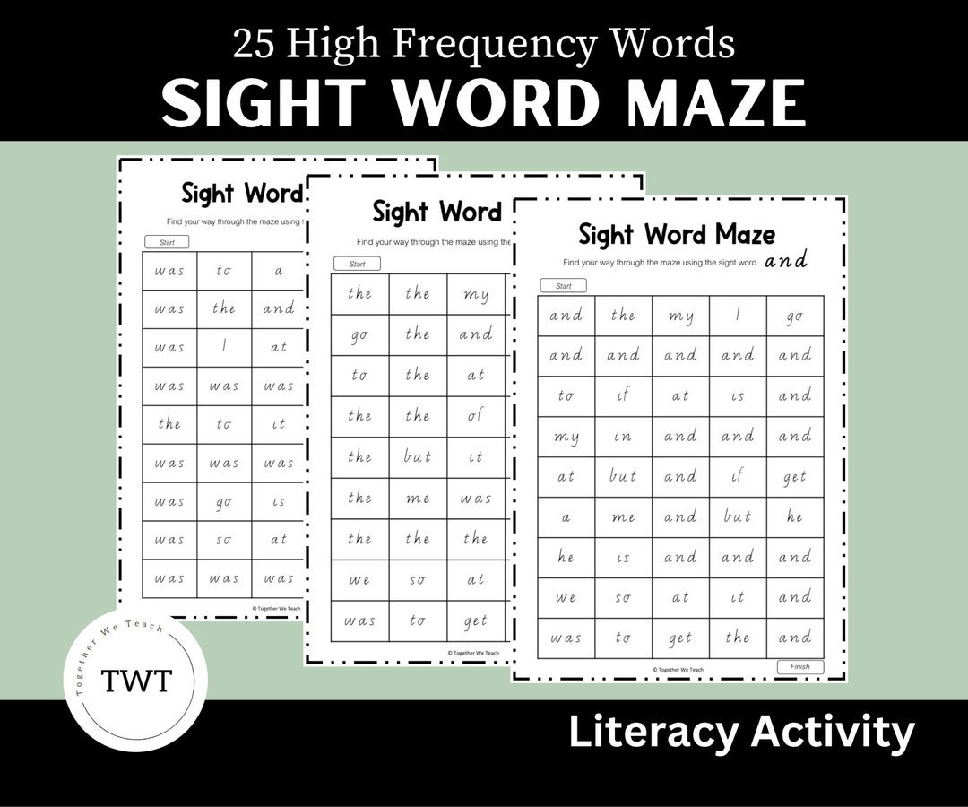 Sight Word Maze for the Top 25 High Frequency Words - Etsy Australia