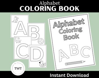 Alphabet Colouring Pages, Picture to match the letter, Black & White to colour, pdf, Alphabet letters, Instant download, ABC