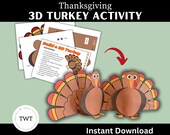 Build A 3D Turkey, Thanksgiving fun Activity, Create your own, Template provided, PDF Download