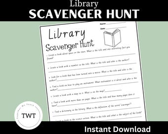 Library Scavenger Hunt, Book Week Activity, Library activity, PDF, Fun