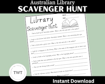Chasse au trésor dans la bibliothèque, activité de la semaine du livre, activité de la bibliothèque, thème de l'Australie
