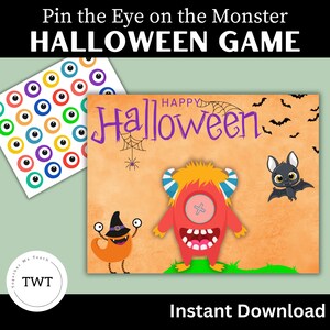 Pin the Eye on the Monster, Halloween Activity, Party fun, Challenge your friends, instant download, PDF