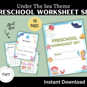 Preschool Worksheets Under The Sea Themed, PDF, Instant download, 50 pages