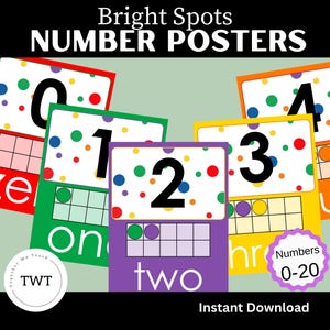Number Posters Bright Spots Themed - Numbers 0 -20 - Visual Representation