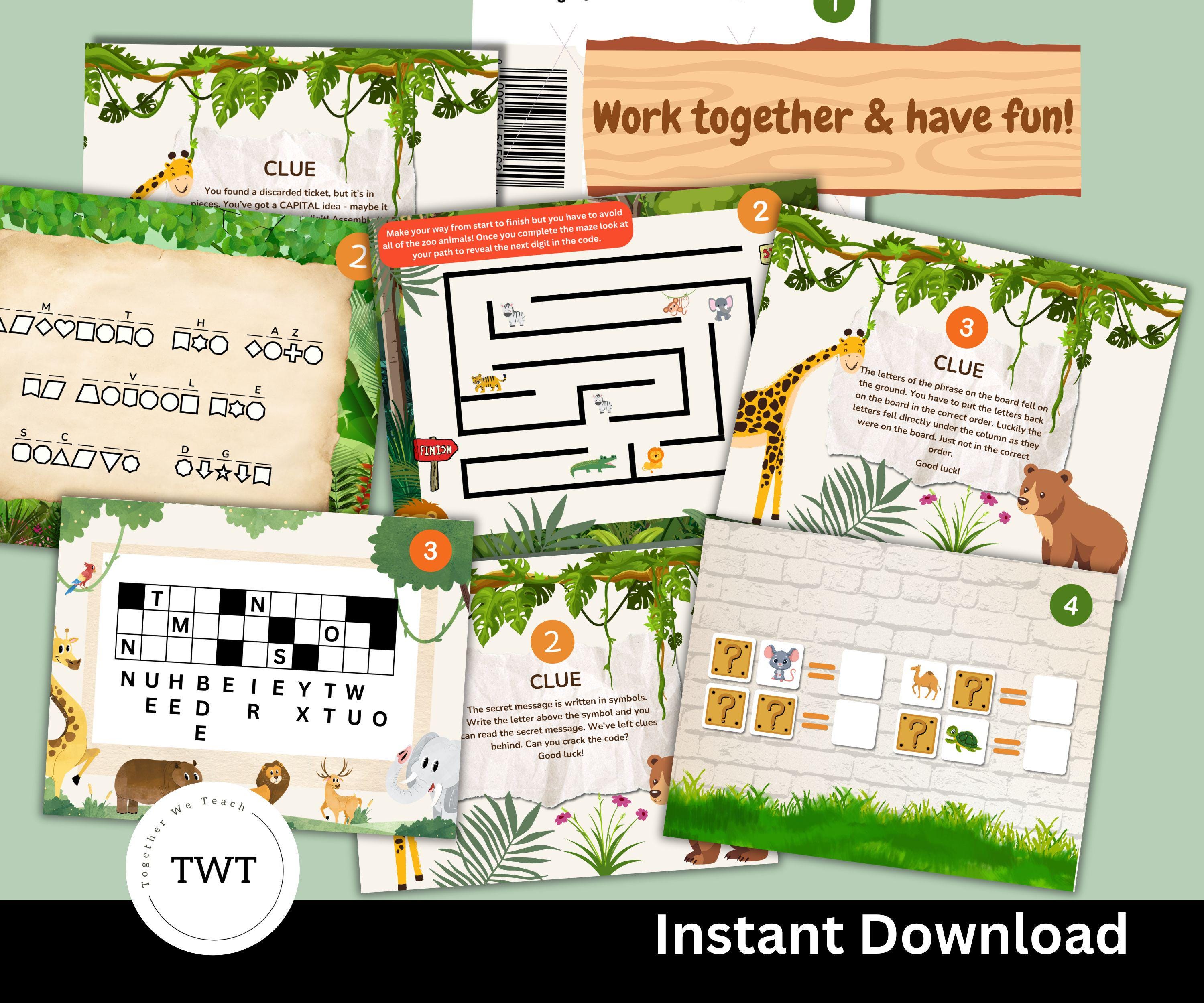 Zoo Escape Room for Kids, PDF File, Instant Download, Clues to Solve ...