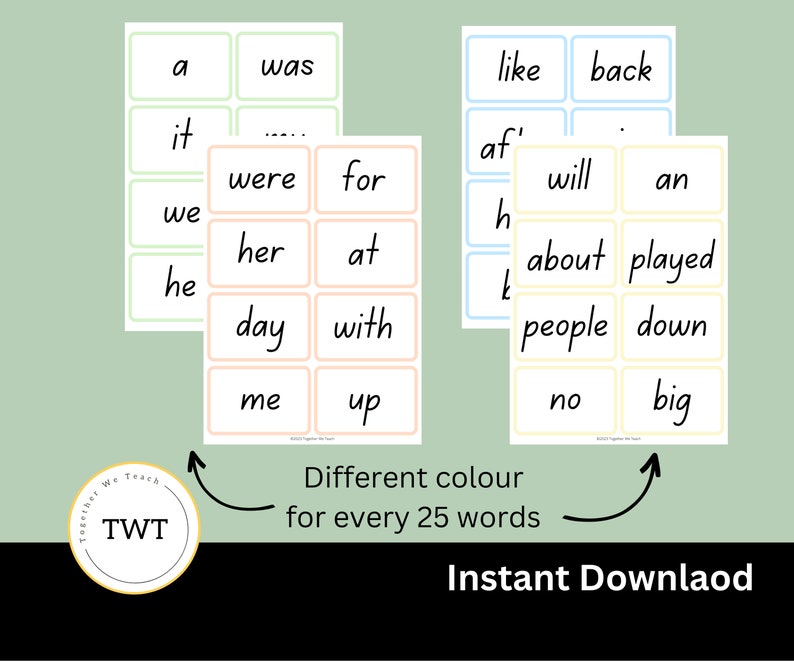 100 Most Frequently Used Words Flashcards - Etsy