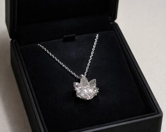 925 sterling silver lotus flower necklace in an illuminated box.
