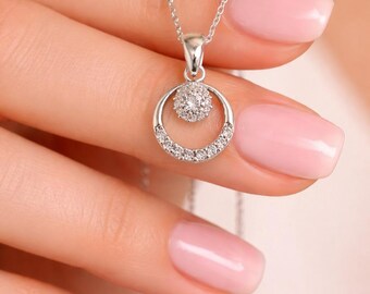 925 sterling silver round necklace with zircon stones