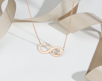 Valentines Day Infinity Necklace, Personalized Pendant, Rose Gold Heart, Woman Necklace, Elegant Pendant, Chic Necklace for Dear, Love Day