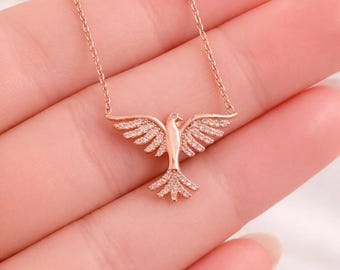 925 sterling rose gold plated phoenix silver necklace