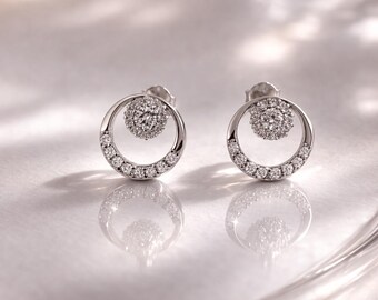 25 carat silver round earrings with zircon stones