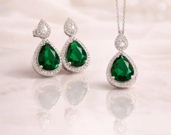 925 sterling silver double set with teardrop green zircon stones.