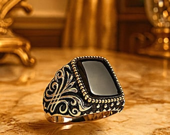 925 sterling silver men's ring with custom design and ten X-shaped stones.