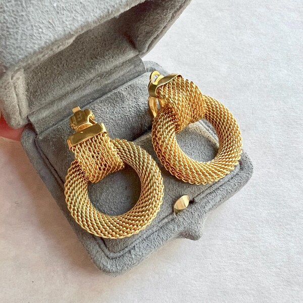 GIVENCHY Vintage Gold Plated Mesh Hoop Clip-On Earrings, 1980s