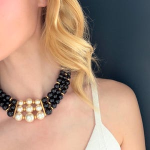 NAPIER Vintage Faux Pearls & Black Beads “Pearl Cachet” Necklace, 1989