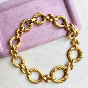 GIVENCHY Vintage Authentic Matte Gold Metal Setting Linked Exquisite Heavy Choker Necklace, 80s Era, Signed