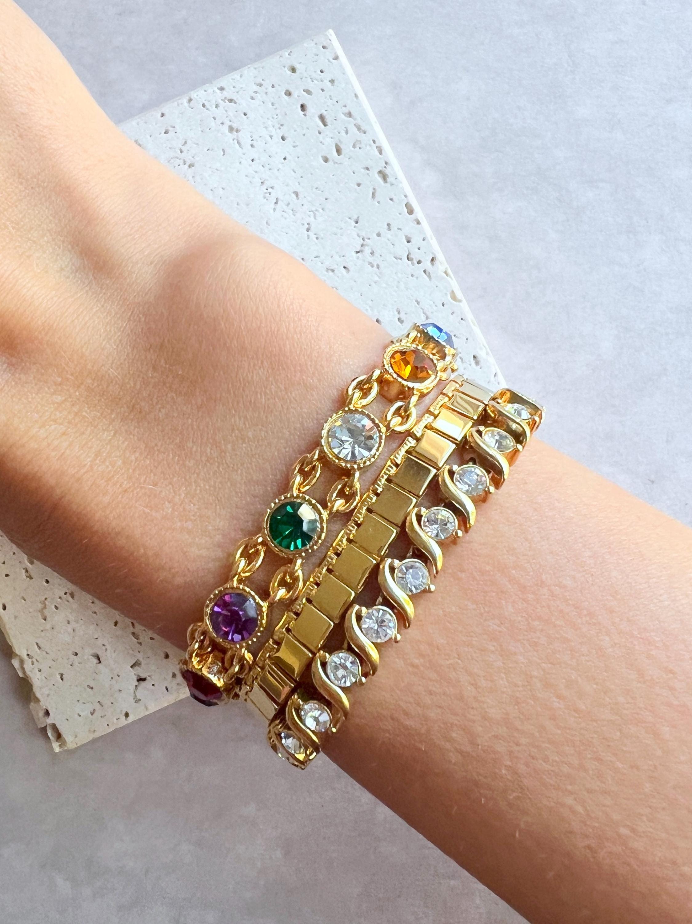 F*r様 ヴィンテージラインストーン テニスブレスレット ゴールドトーン