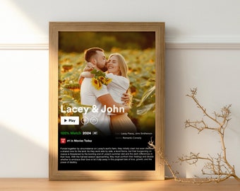 Póster de película de pareja de Netflix, regalo único del día de aniversario, póster de película de pareja enmarcado, regalo de amante del cine, regalos menores de 100, póster de película personalizado