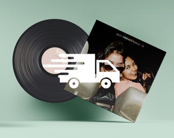 May include: A black vinyl record with a white truck icon and the text "BEST FRIENDS SINCE '10" on the album cover. The album cover features a photo of two women smiling in a car.