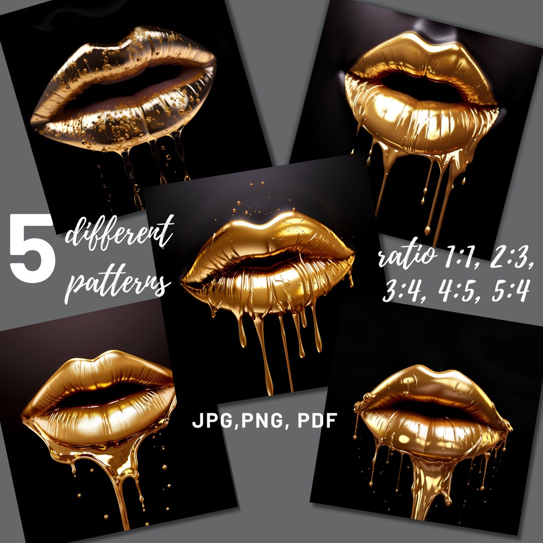 Digital Art Golden Lips Artistic Print Bundle Art Decoration Instant
