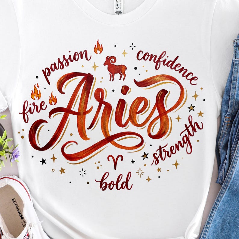 Aries Zodiac PNG, Hand Lettered Sublimation Design, Fire Sign ...
