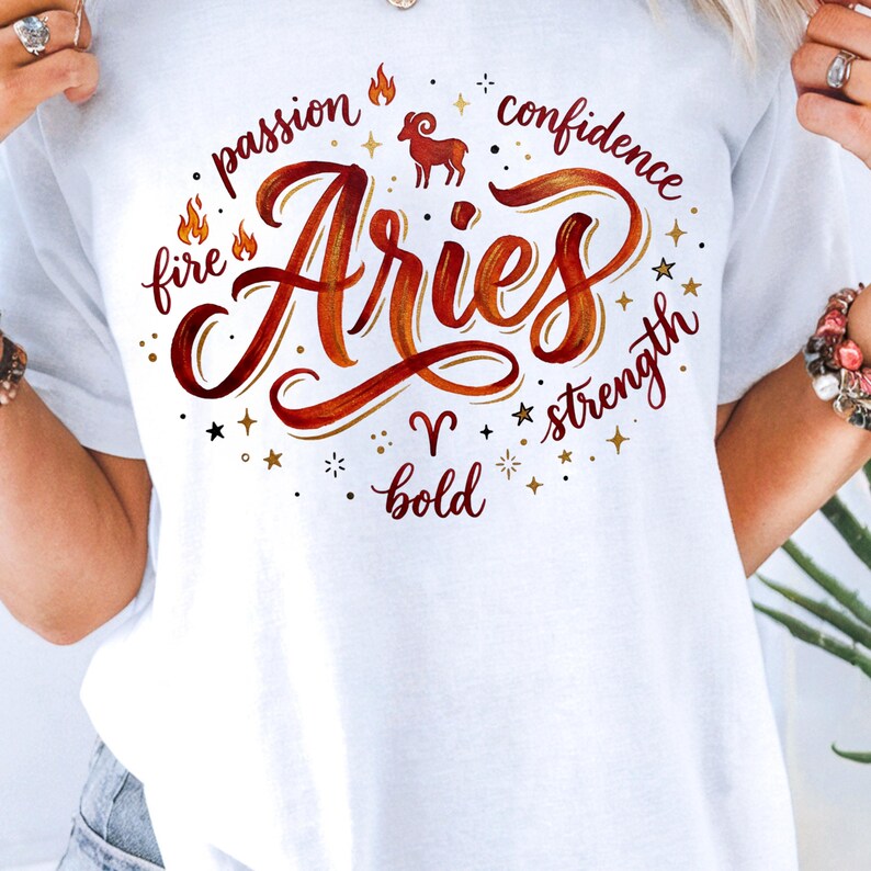Aries Zodiac PNG, Hand Lettered Sublimation Design, Fire Sign ...