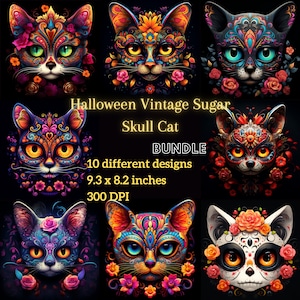 Sugar Skull Cat Tumbler Wrap: Halloween Dia de los Muertos, Mexican Folk (Digital Download)