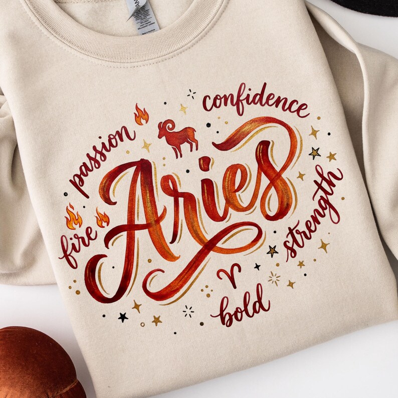Aries Zodiac PNG, Hand Lettered Sublimation Design, Fire Sign ...