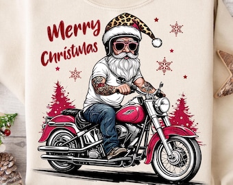 Papá Noel Motociclista PNG – Diseño Navideño Divertido Vintage – Archivo Digital para Sublimación – Descarga Instantánea